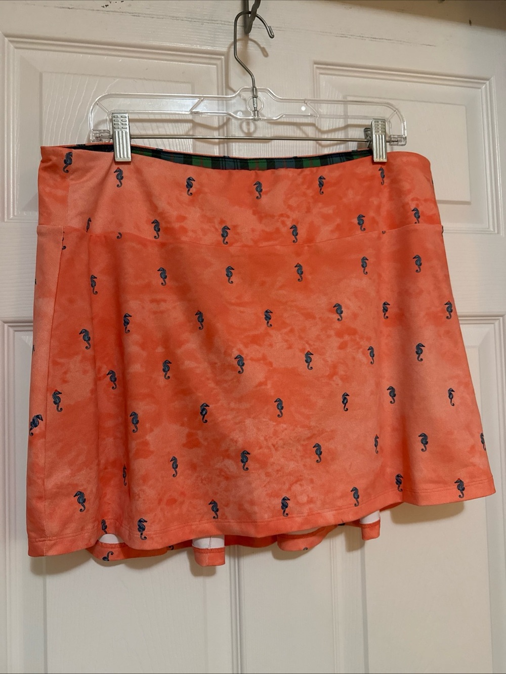 William Murray Golf Coral Skort with Navy Seahorse Print